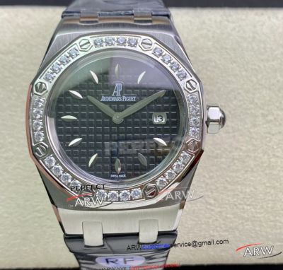 Super Clone Audemars Piguet Royal Oak Lady Black Dial Diamond Bezel Watch